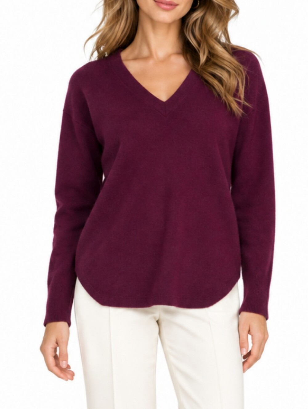 Aritzia Wilfred Free Wolter Merino Wool Sweater S V-Neck Burgundy Quiet Luxury